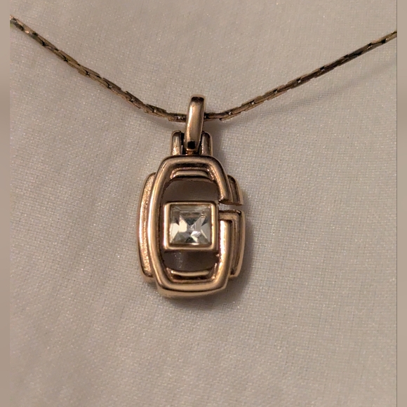 GIVENCHY G Logo Rhinestone Gold Tone Pendant Necklace 16” GUC - Picture 1 of 9